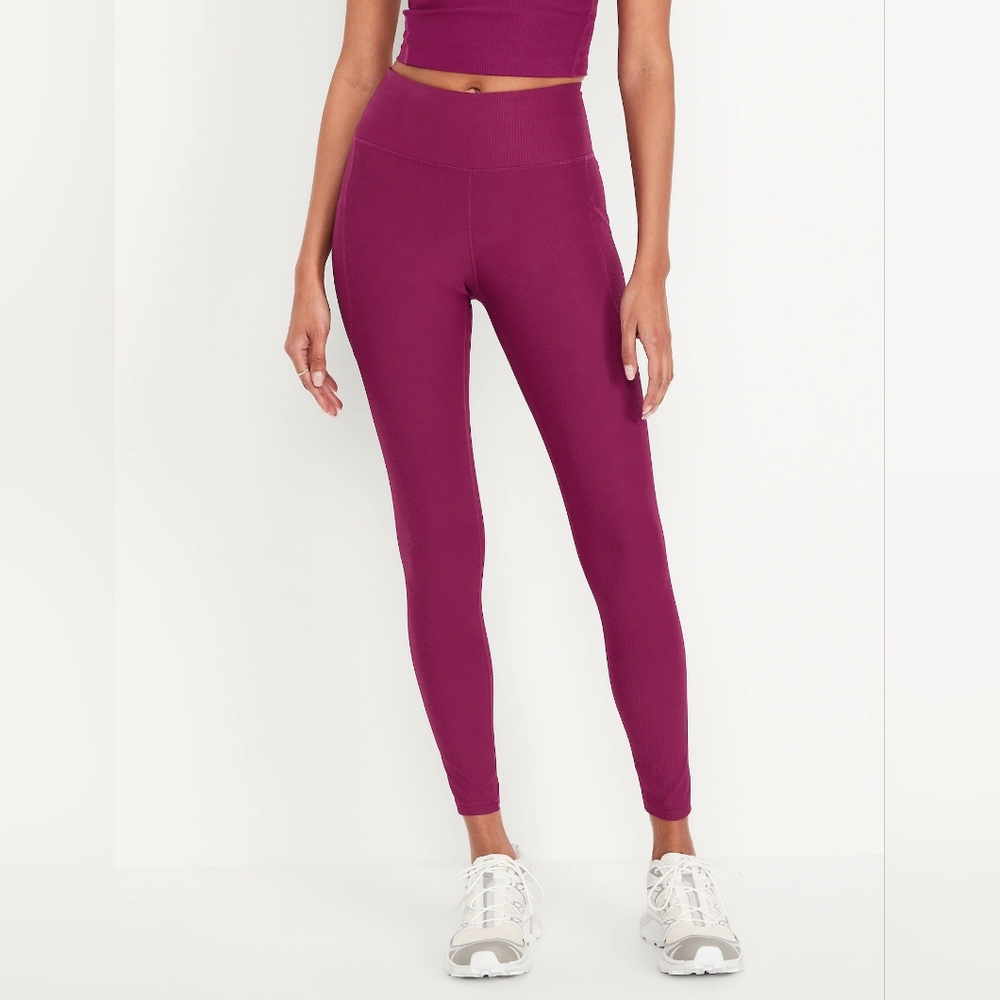 New Old Navy Orchid High Waisted Powersoft Ribbed 7/8 Ankle Leggings
